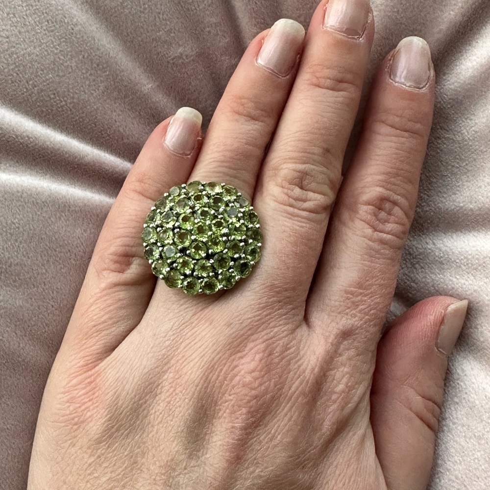 Beautiful Peridot Cluster Sterling Silver Cocktail Ring, Natural Gemstones - Picture 2 of 11